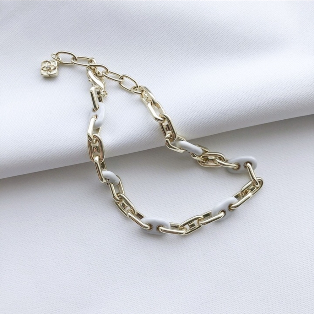 New Kendra Scott Bailey White Mix Gold Chain Bracelet - Picture 2 of 3